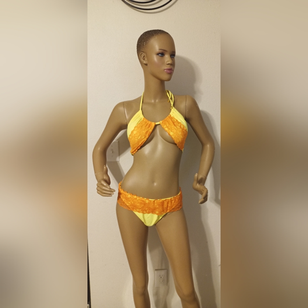 Yellow and Orange Two-Piece Halter Bikini - Women Swim